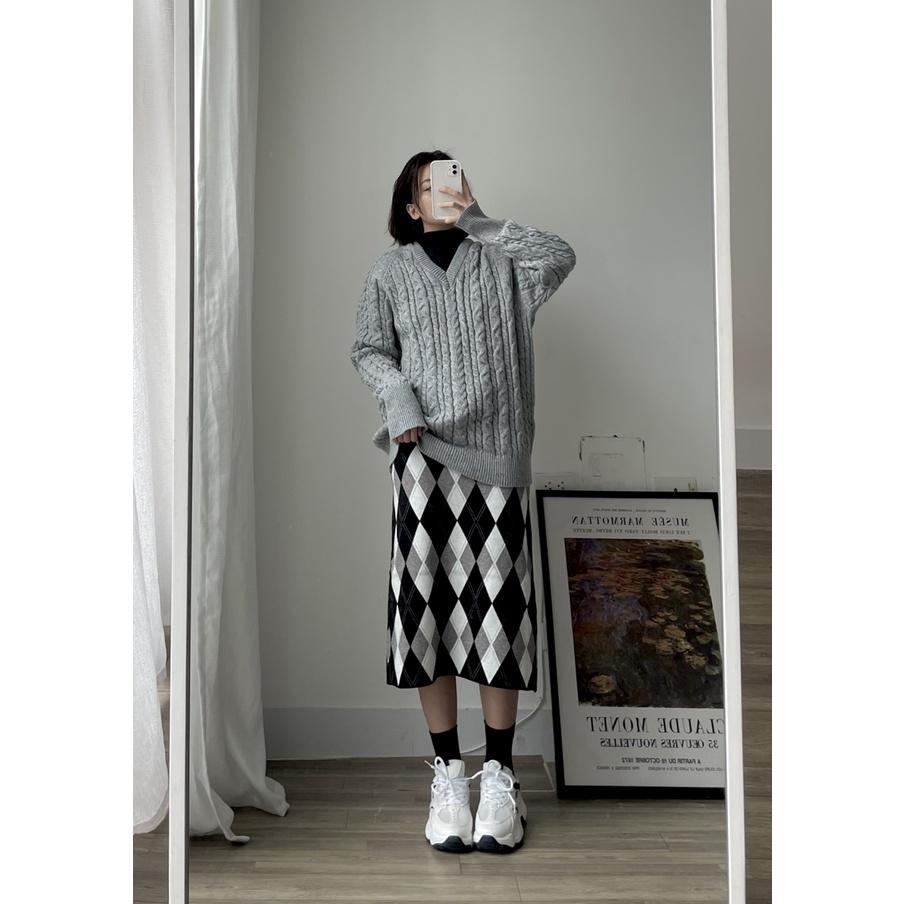 Áo len vặn thừng suông dài dày mịn ấm áp