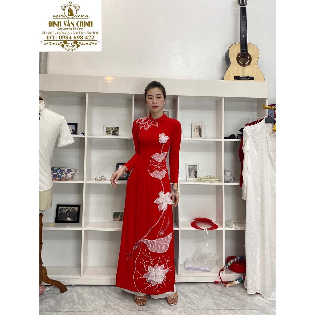 Áo dài lụa mỹ tông đỏ sang trọng