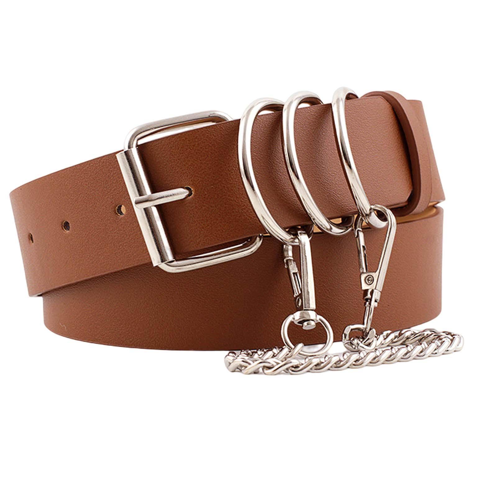 Punk Women Waist Belt PU Leather Belt with Chain for Lady Girls Corset Dress
