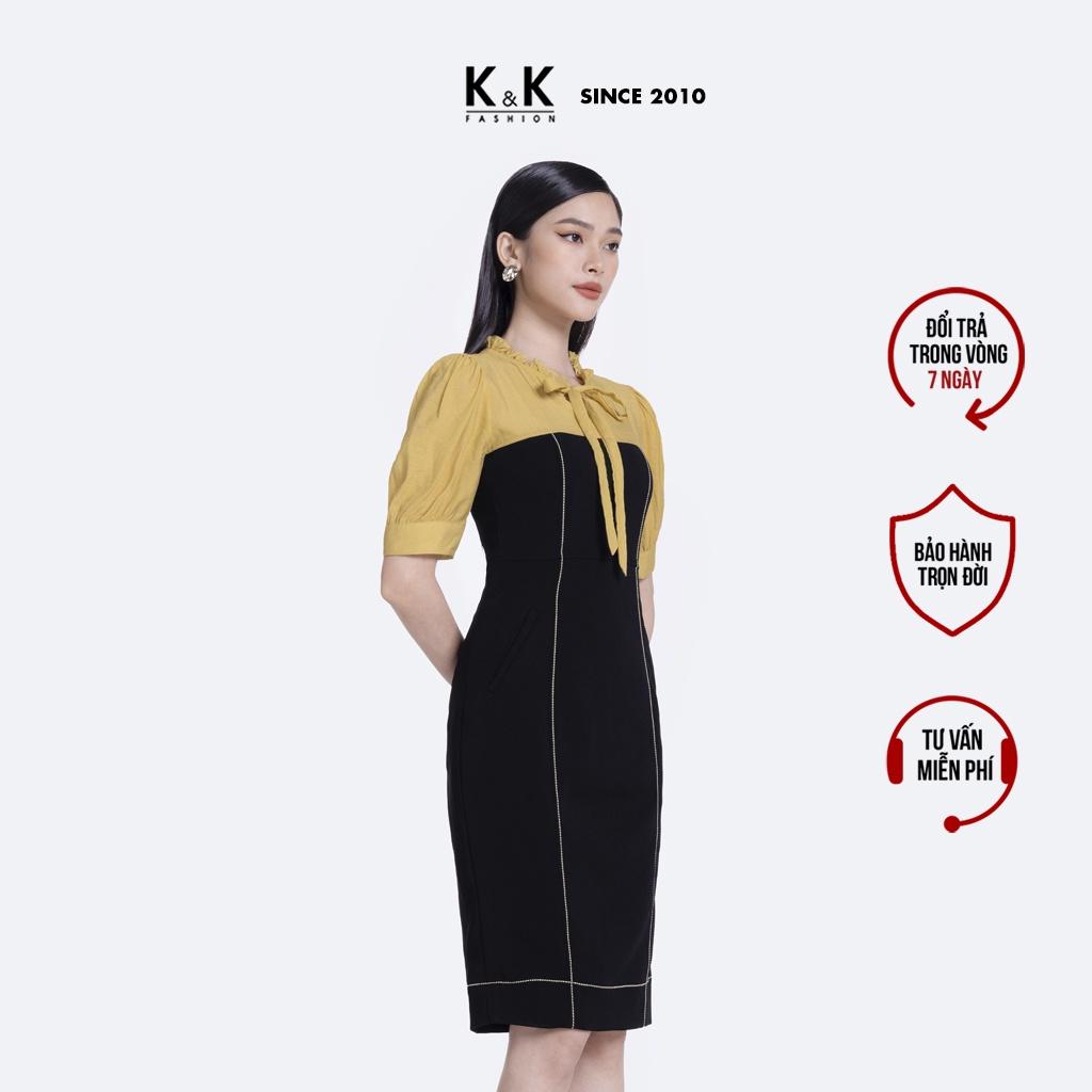 Đầm Đen Công Sở Dáng Ôm Phối Màu K&amp;K Fashion KK114-38 Chất Liệu Tuyết Mưa Phối Tơ Xốp