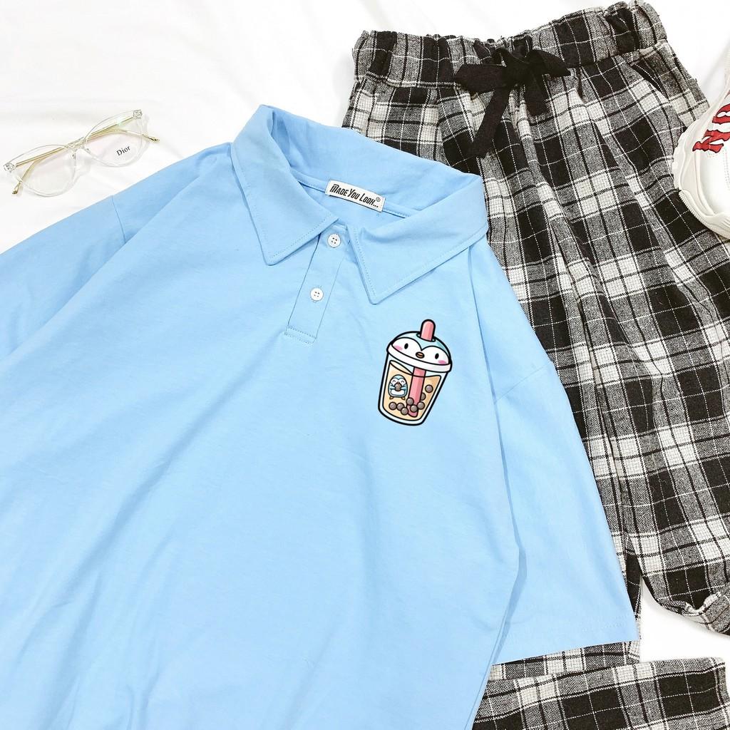 Polo Áo Thun Tay Lỡ Unisex Trà Sữa Chim Cánh Cụt