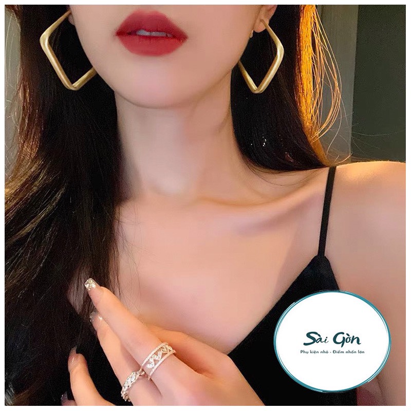 Bông tai hình vuông mạ vàng cao cấp phong cách cổ điển SAIGON ACCSSORY