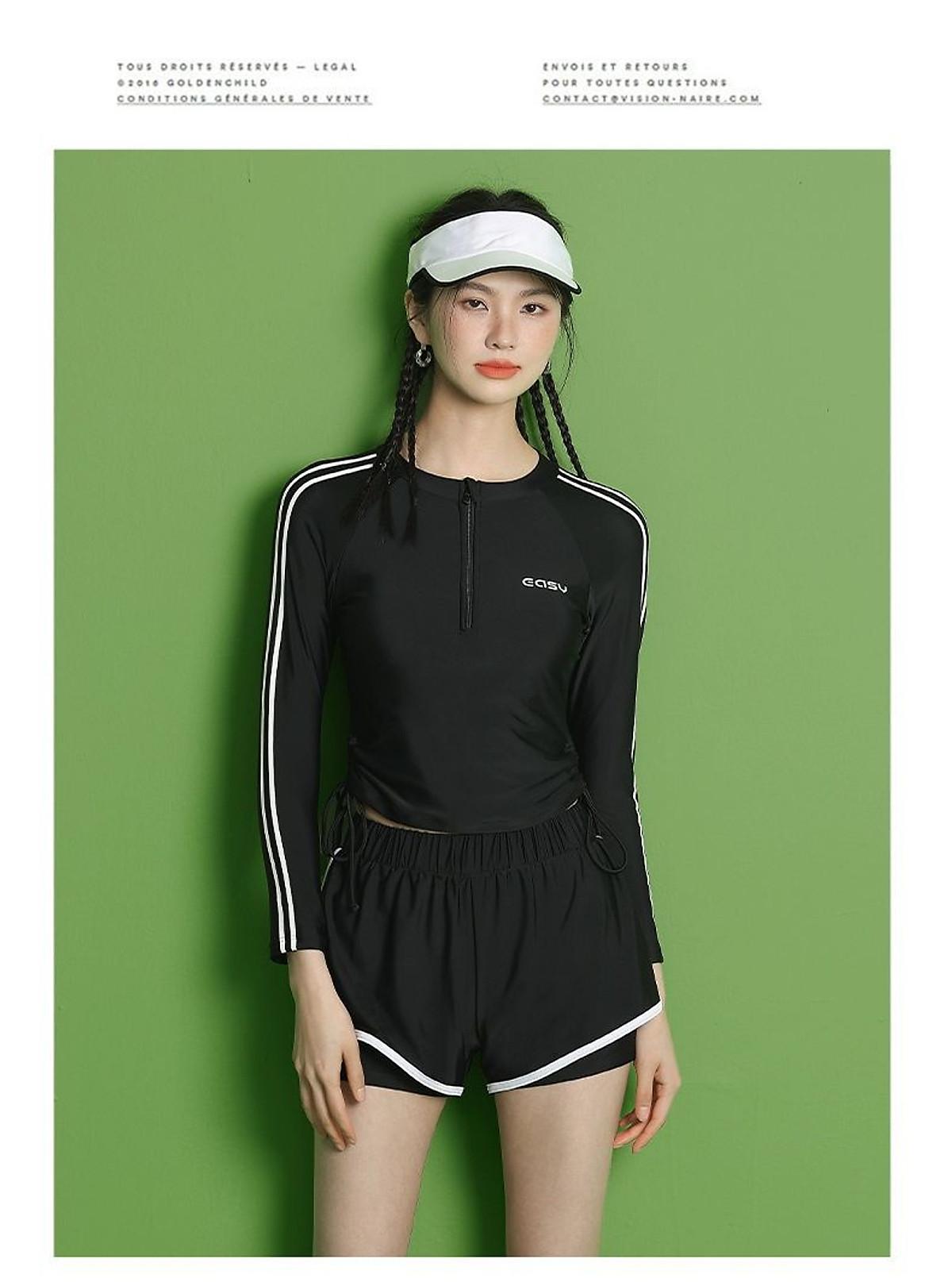 Bikini đồ bơi nữ kín đáo đồ bơi nữ tay dài-quần đùi - Đen