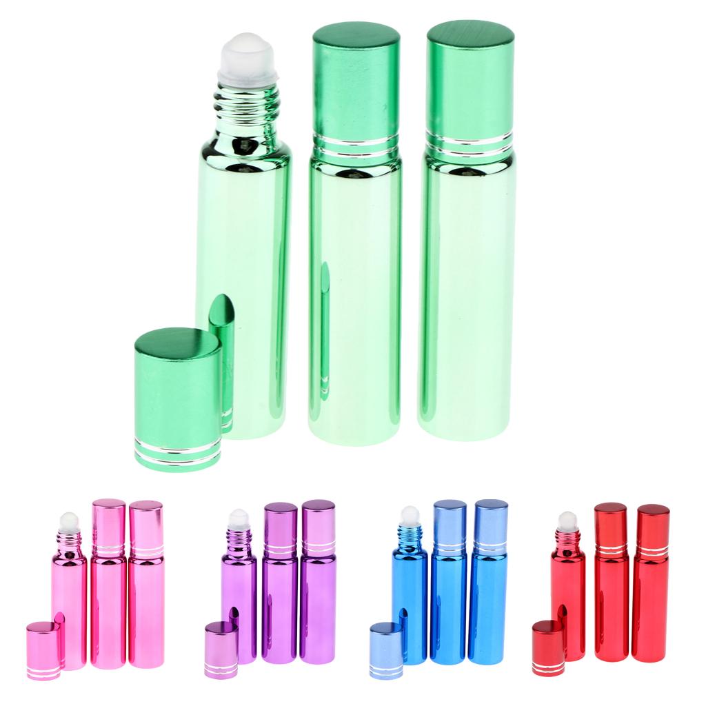 3x Empty Refillable Container Essential Oil Roller Bottles Glass Vials 10ml