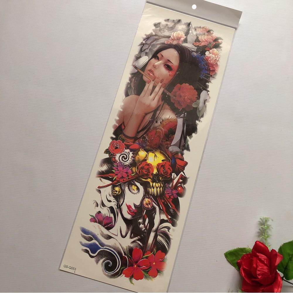 Combo 2 tấm hình xăm dán kín tay cao cấp 17x48cm cô gái vàng- tặng bắp tay mini 10x20cm