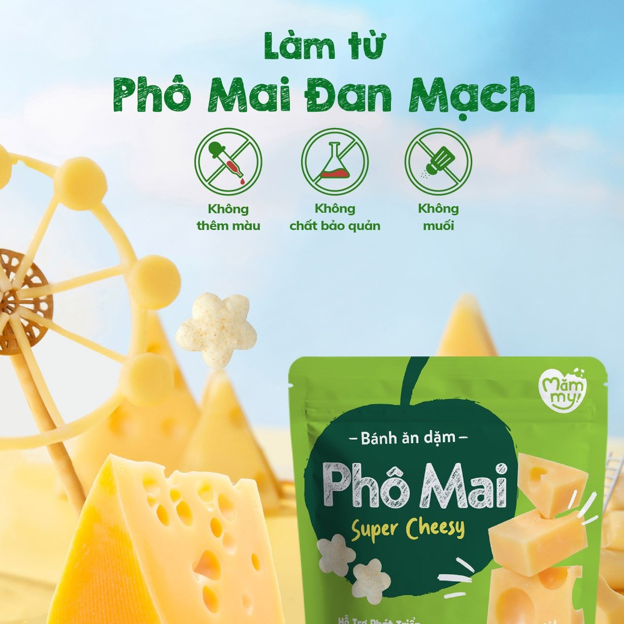 Bánh ăn dặm cho bé vị phô mai Mămmy hình ngôi sao nhỏ, giàu dinh dưỡng, bổ sung canxi, tan trong miệng, dễ tiêu hóa 25 gram