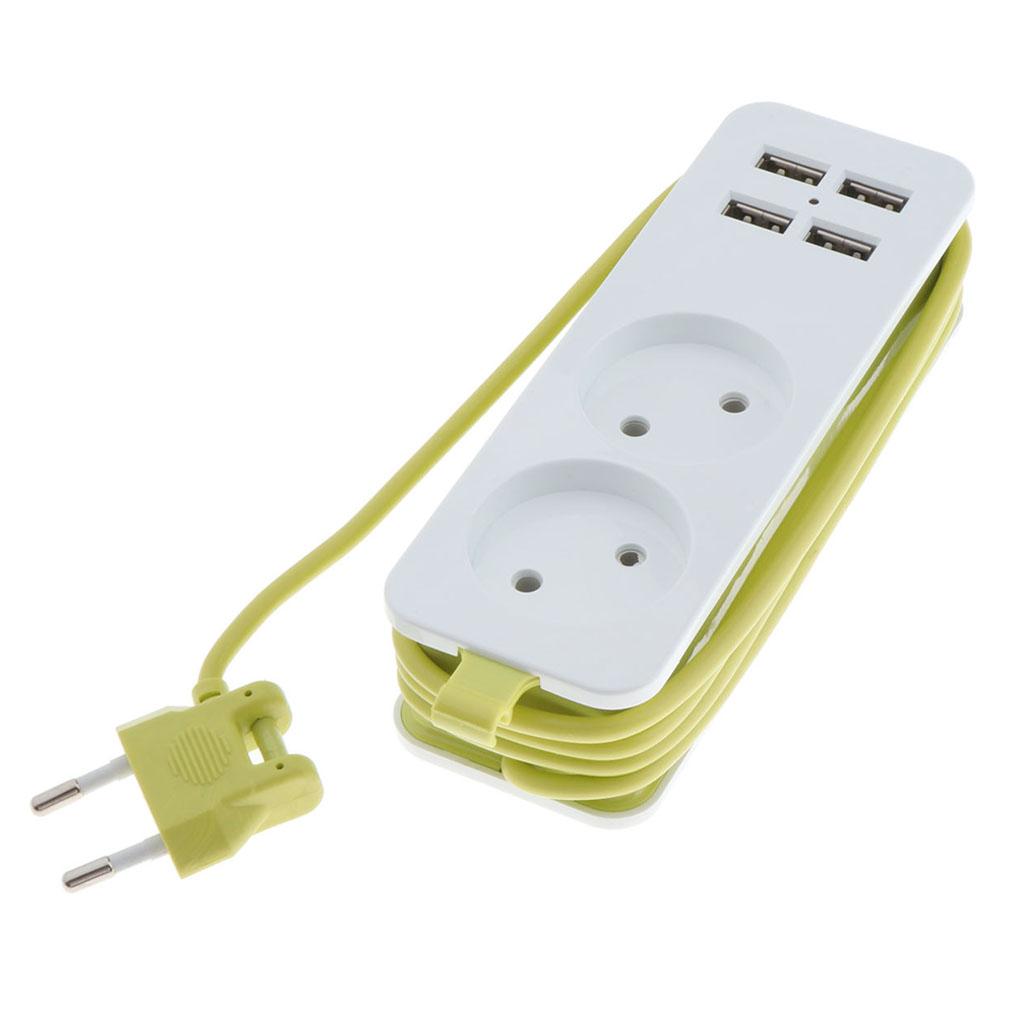 EU Plug Extension Socket Outlet Hub Travel Power Strip 6-Ports with 4 USB