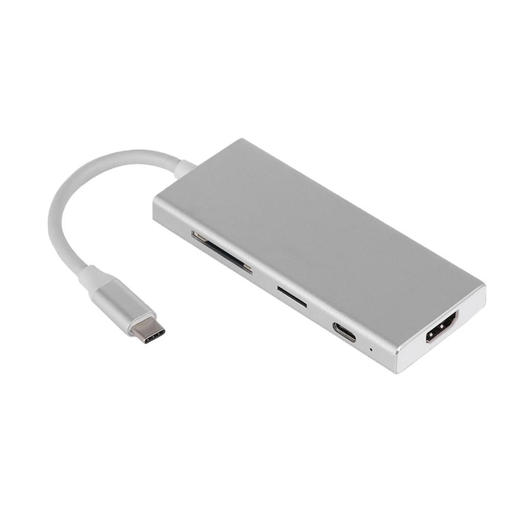 7 in 1 Type C Mult-Port USB  Hub Adapter with  TF Card Reader Gray