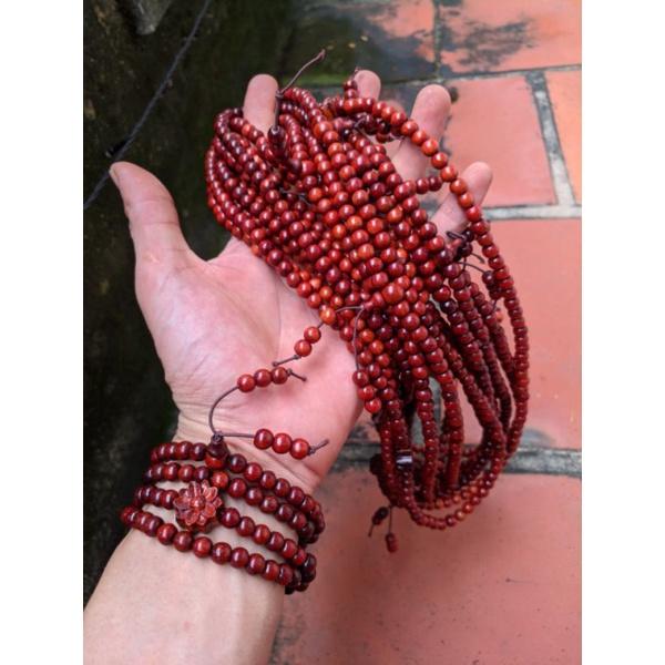 Vòng tay nữ gỗ hương chuỗi hạt 108 cỡ 6ly charm mix hoa sen hợp người trầm tính