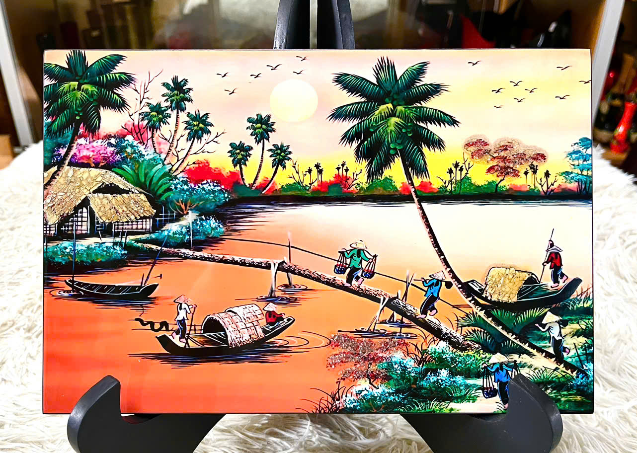 Tranh sơn mài - ĐỒNG QUÊ VIỆT NAM - Hàng xuất khẩu size 20x30 cm
