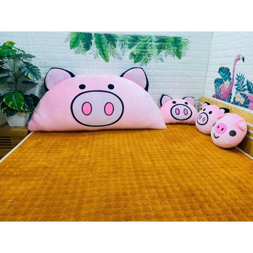 Gối tựa lưng hình Heo nhỏ Babykid, size L , free may chữ chất nhung lạnh ruột bông bi gòn