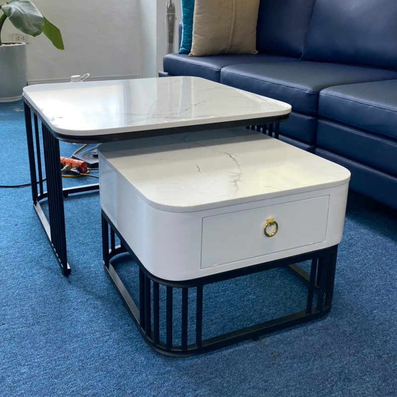 Bàn trà sofa mặt đá cẩm thạch phong cách hiện đại 2 tầng cao cấp -A12