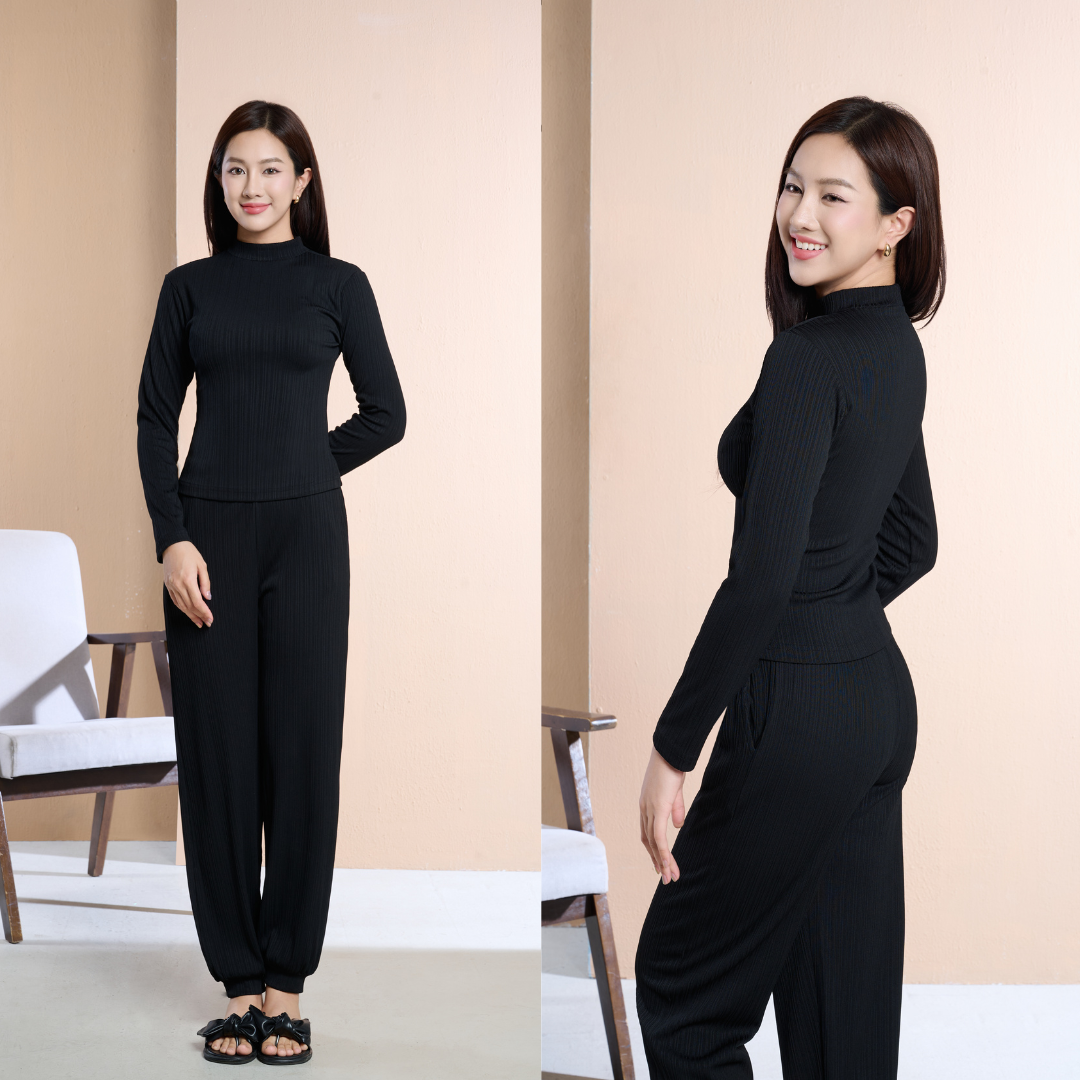 Bộ Quần Áo Thu Đông Cổ Cao Quần Bo Laroma Cho Nữ | Basic - Giữ Ấm - Vải Thơm - Kháng Khuẩn