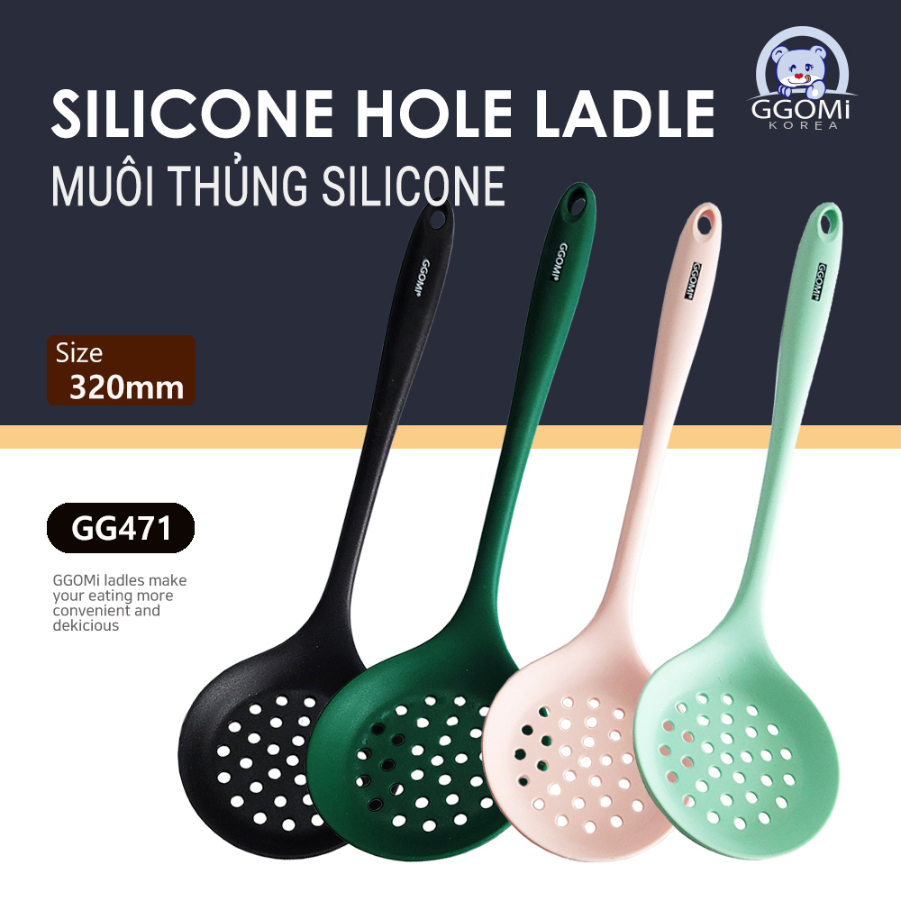 [HÀNG CHÍNH HÃNG]Muôi/Muỗng/Vá thủng múc đồ ăn silicone an toàn sức khỏe, màu sắc sặc sỡ dài 33cm GGOMi Hàn Quốc GG471