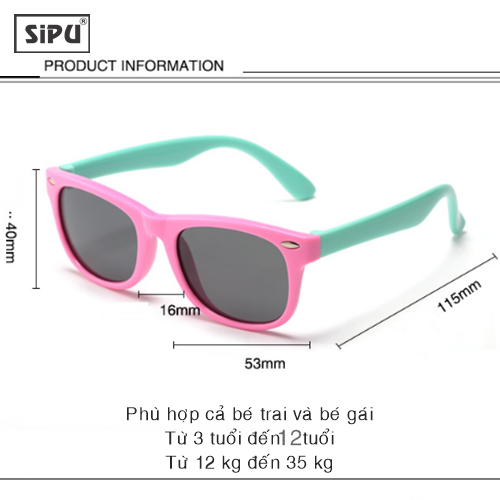 Mắt Kính Trẻ Em SiPU Chính Hãng MK02 Hồng Xanh Cao Cấp Chống UV400 + Chống gãy Cho Bé Trai Bé Gái