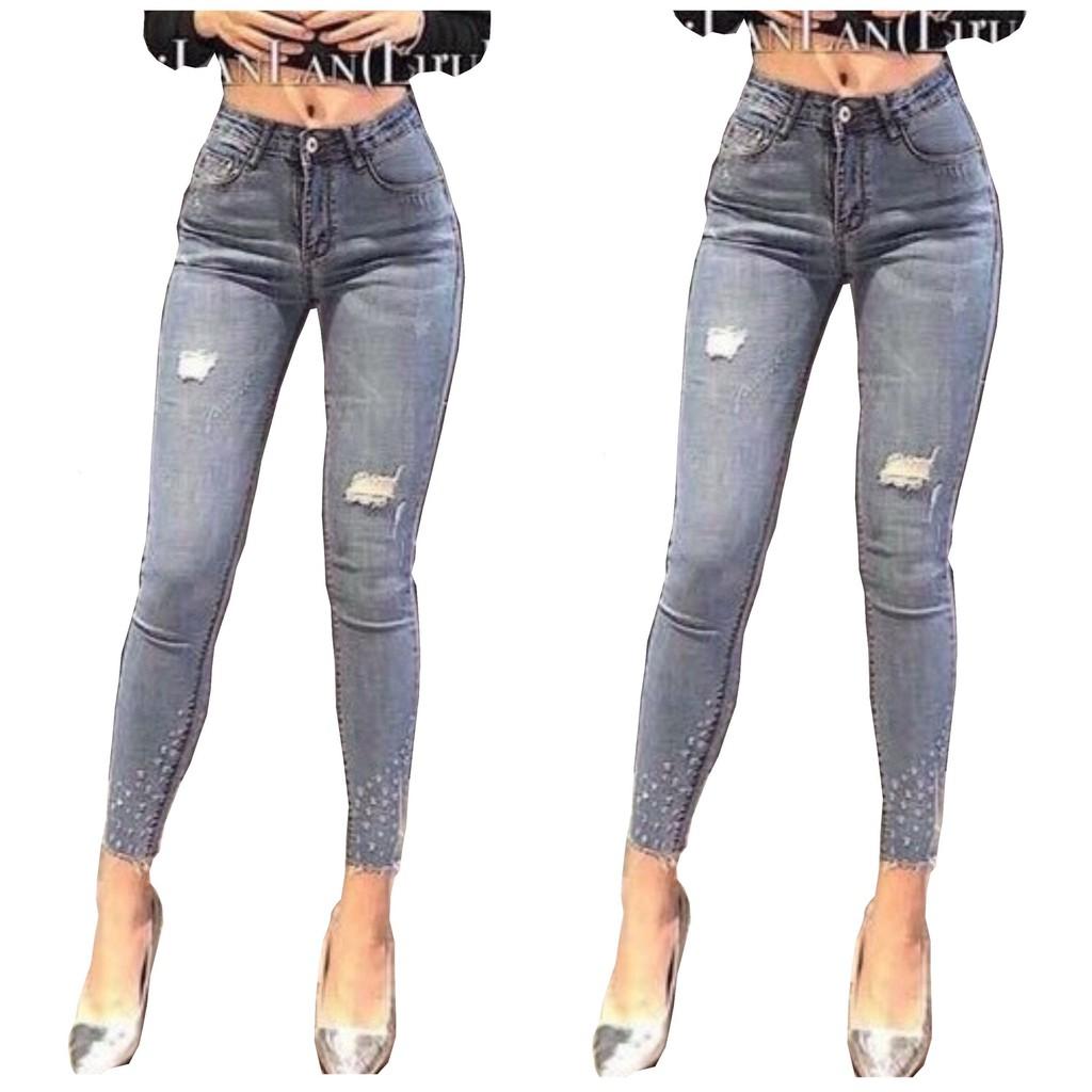Quần bò nữ Bigsize dài 9 tấc lưng cao, rách kiểu siêu đẹp, dành cho người béo 3768