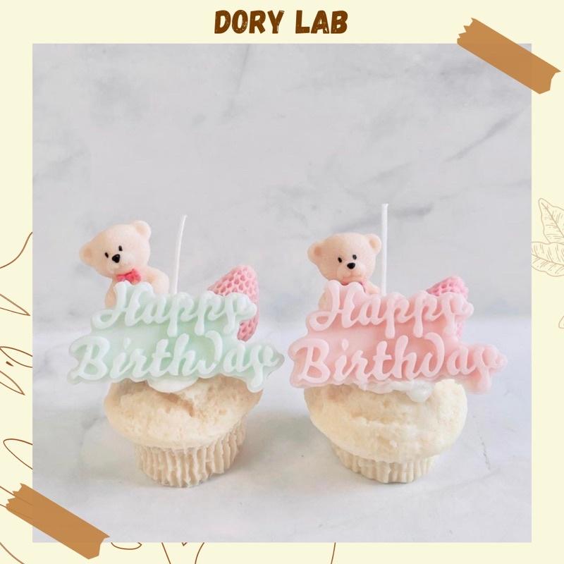 Nến Thơm Handmade Bánh Muffin Gấu Con Kèm Chữ Happy Birthday - Dory Lab