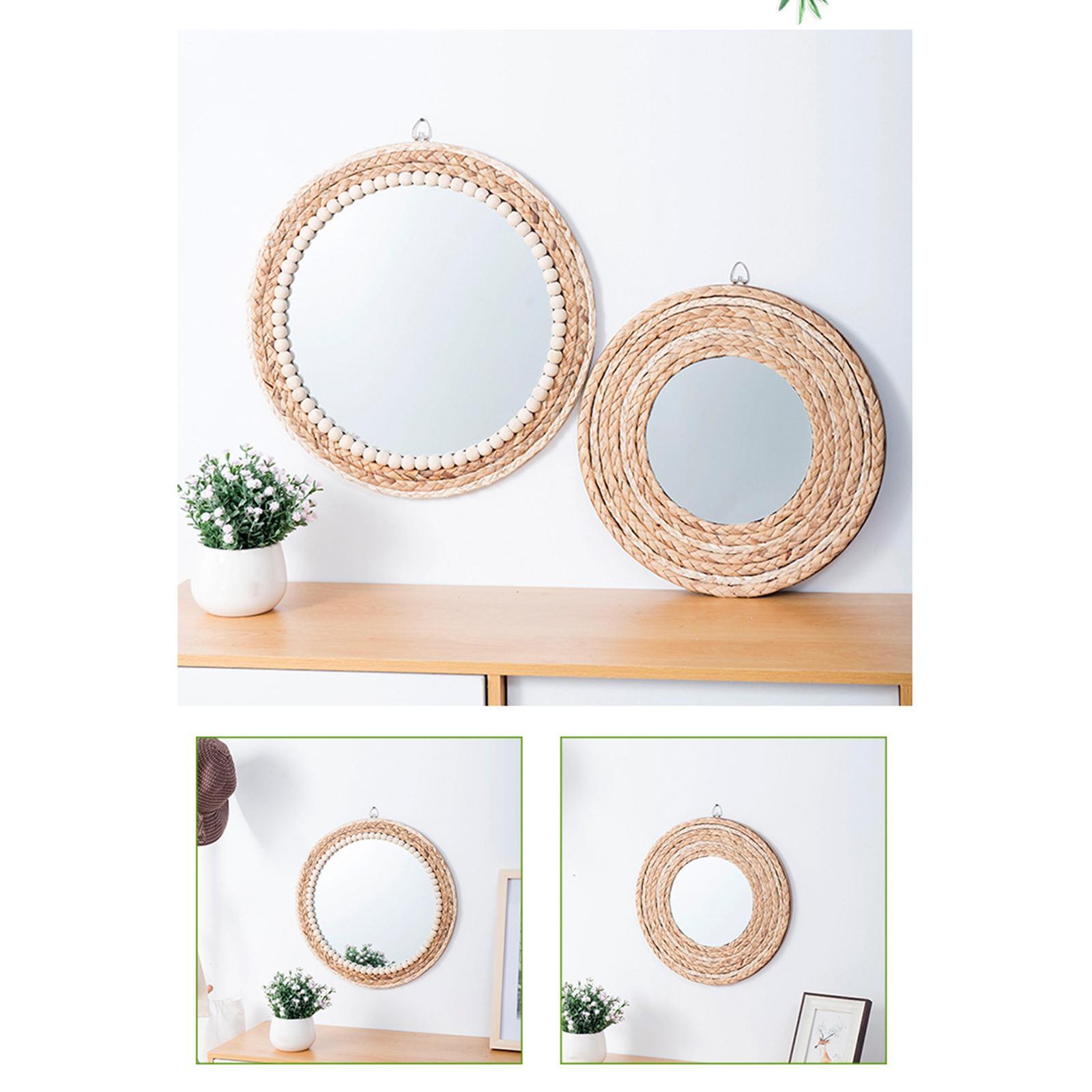 Hanging Wall Mirror,Art Ornament Beads Round Decorative Mirror,Art Ornament for Apartment Home Bedroom Living Room