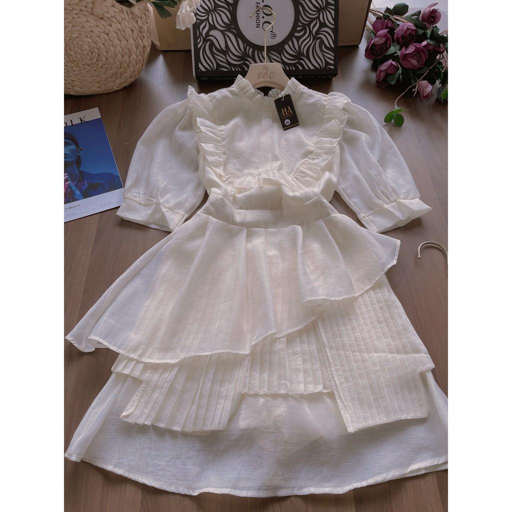 Váy tiểu thư lanlan tay bồng cổ viền tầng vừa dập li vừa xếp tầng cực kì cầu kì chỉnh chu & sang