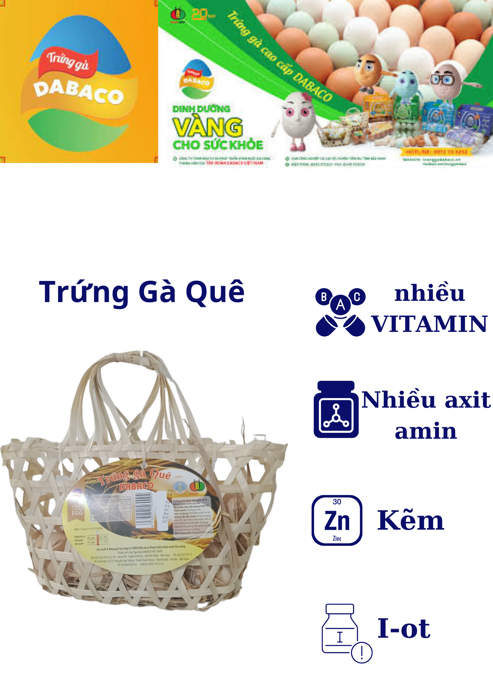 Trứng Gà Quê DABACO - Giỏ 10 Quả