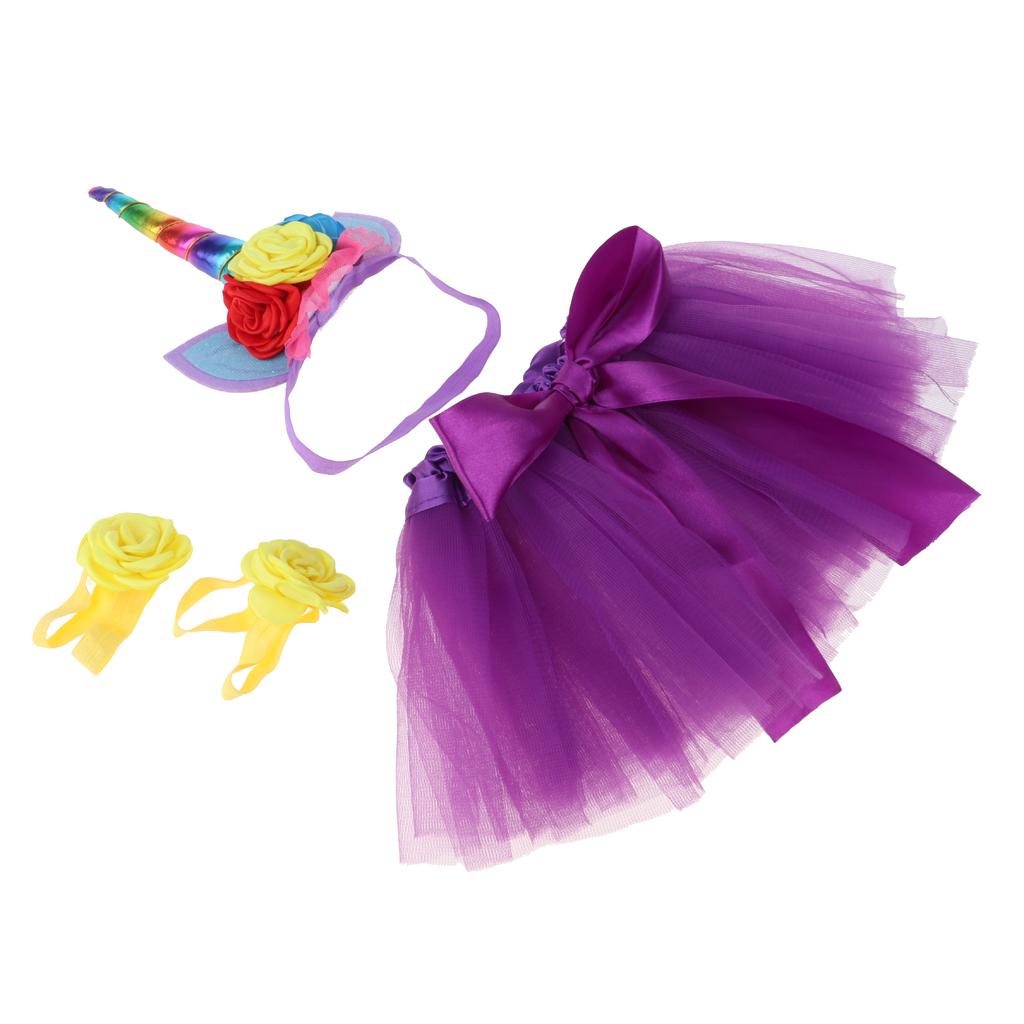 Kid Girls Princess Unicorn Tutu Fancy Dress Party Costume Set Purple