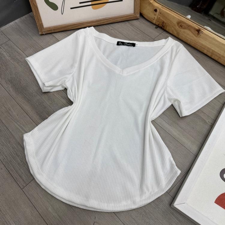 Áo thun cổ tim vạt bầu bigsize nữ BIGSIZE CÔ NHỎ dáng dài qua rốn, Áo phông phom rộng chất gân tăm 58-95kg GAN40