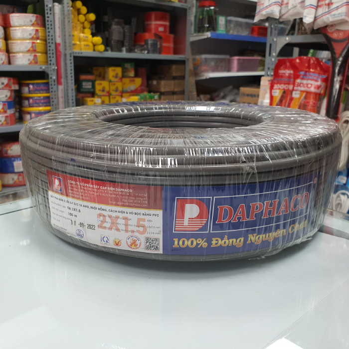 Dây điện 2 ruột tròn 2 lớp FA 2x1.0, FA 2x1.5, FA 2x2.5 vỏ xám Daphaco