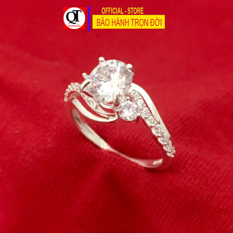 Nhẫn nữ bạc ta ổ cao gắn đá kim cương Bạc Quang Thản - NU76