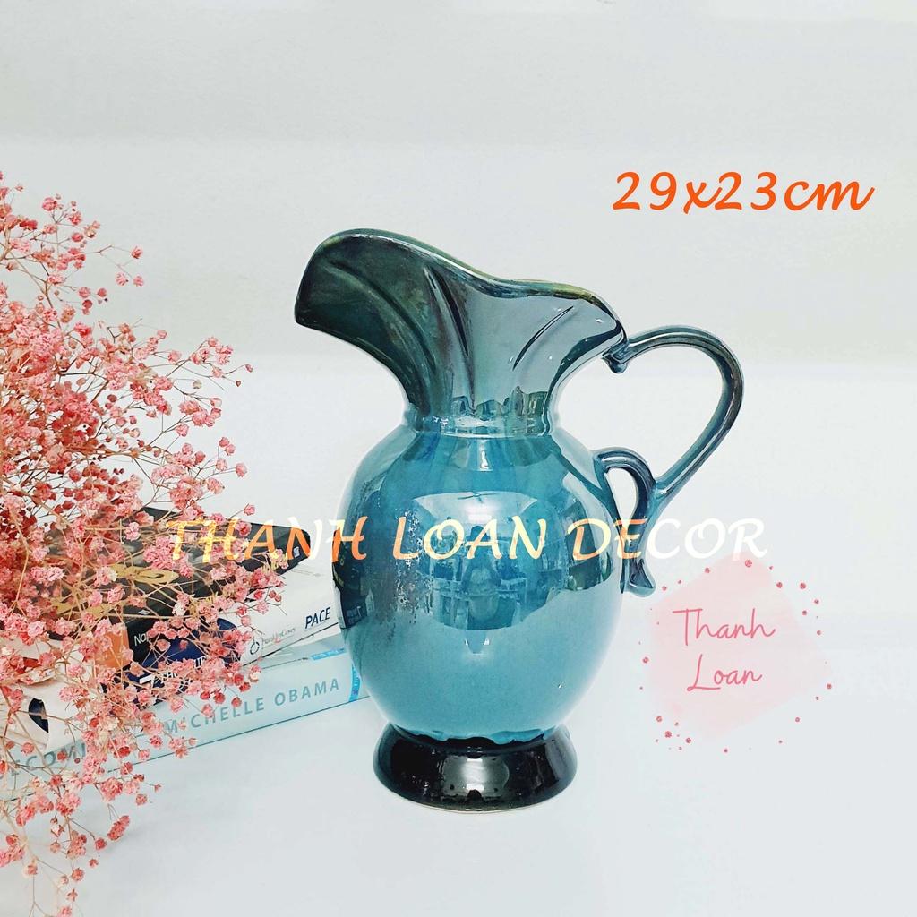 Lọ hoa trang trí men xanh hỏa biến cao 29 cm - Bình gốm sứ Bát Tràng cao cấp