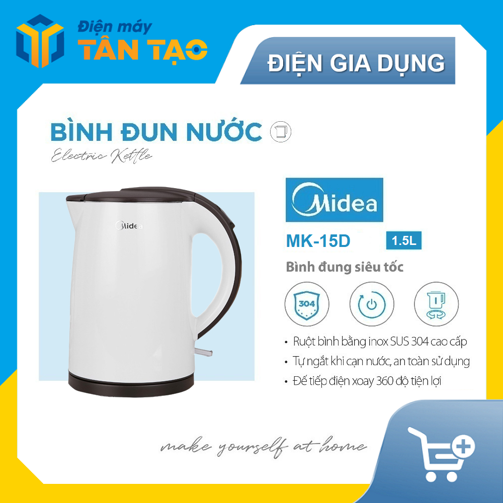 Bình Đun Siêu Tốc Midea MK-15D - 1.5L (Trắng) - Hàng chính hãng