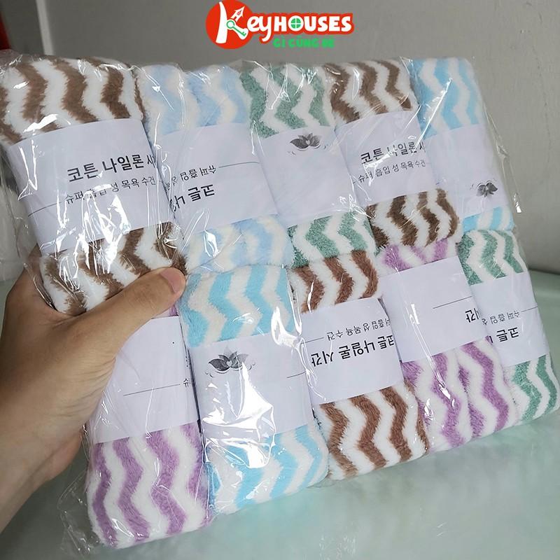 Khăn Lau Mặt Lông Cừu Hàn Quốc Cho Bé Và Người Lớn Khăn Cao Cấp Kẻ Sọc - 30x50cm