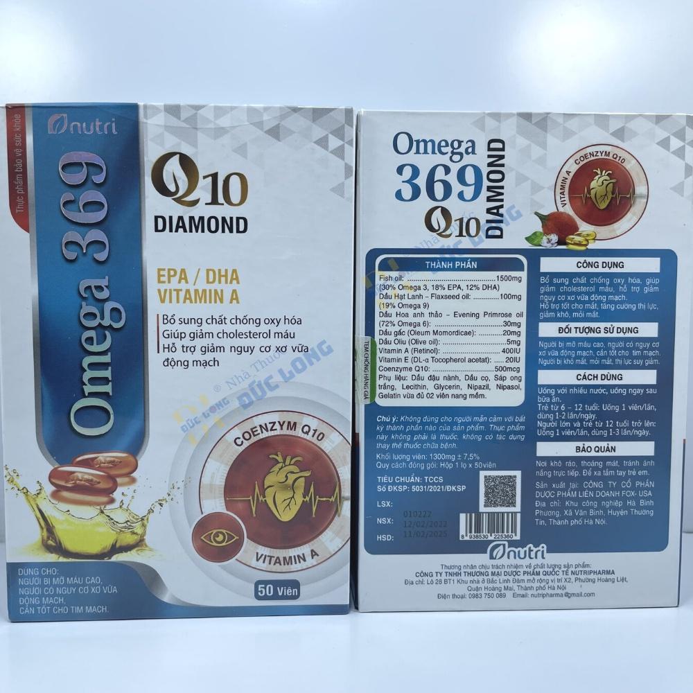 Omega 369 Q10 Diamond – cho Trái tim khỏe, mắt sáng, GIẢM CHOLESTEROL, ngủ ngon – Hộp 1 lọ x 50 viên