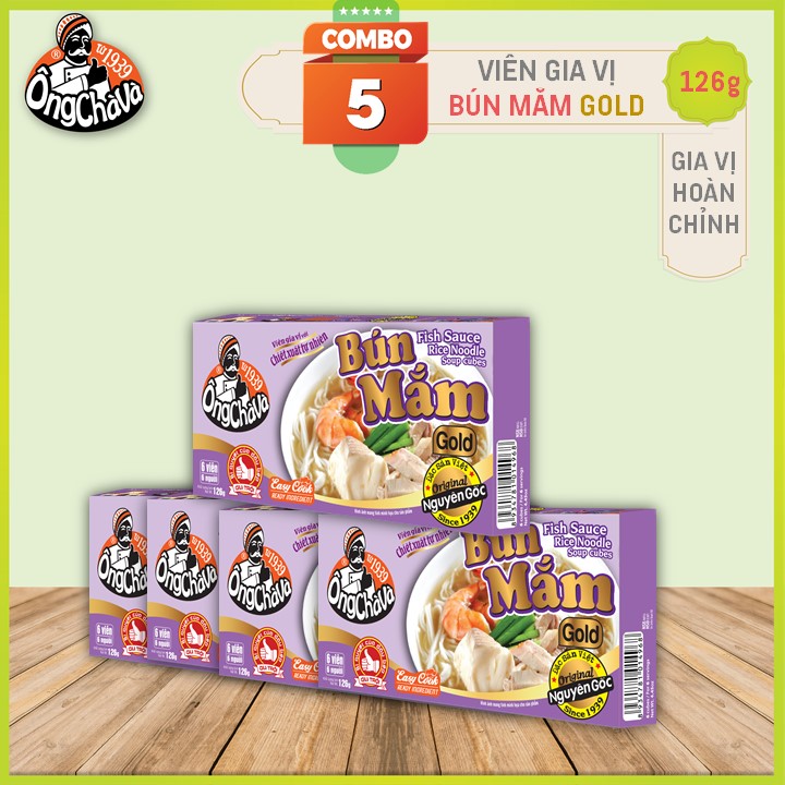 Combo 5 Hộp Viên Gia Vị Bún Mắm Ông Chà Và 126g (Fish Sauce Rice Noodle Soup Cubes)