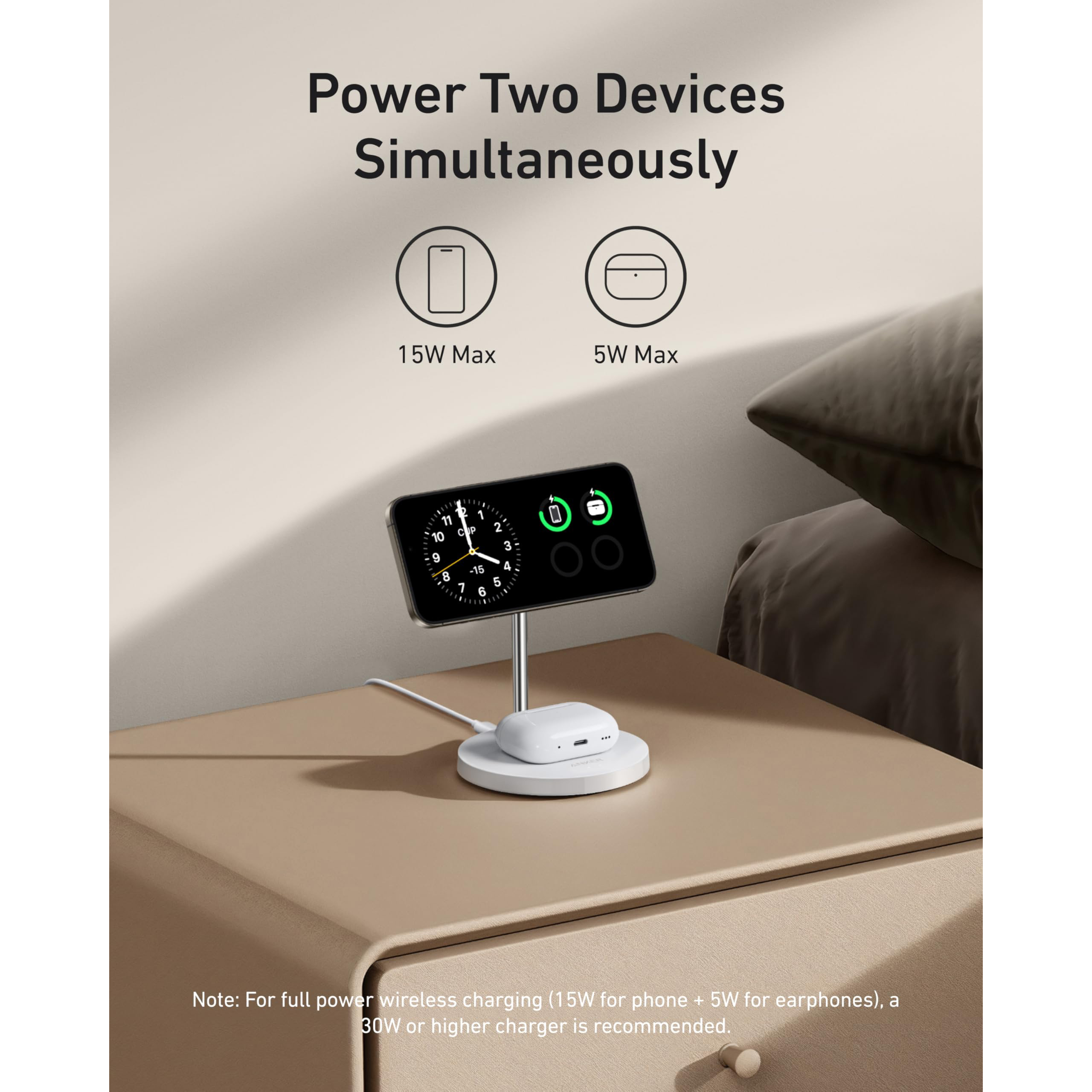 Đế sạc Anker MagGo 1C 15W (2-in-1, Stand, with USB-C cable) A2544 - Hàng Chính Hãng - Màu Đen