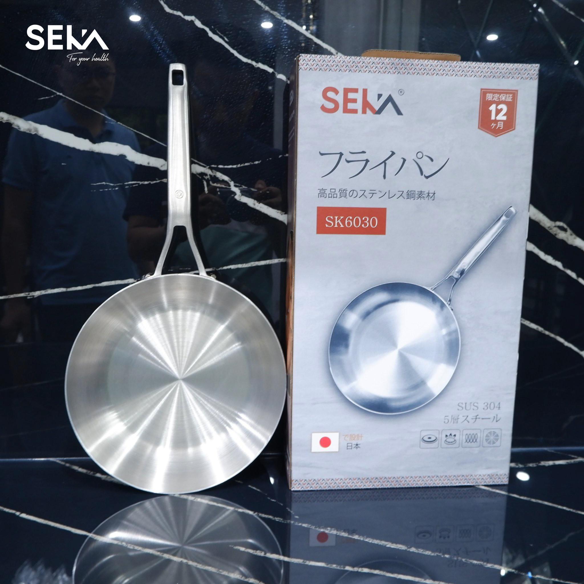 Chảo Inox SEKA Cạn Lòng SK6030 - 5 Lớp Nguyên Khối Chống Dính Size 26cm, 22cm, 16cm Dùng Cho Mọi Loại Bếp - Hàng Chính Hãng