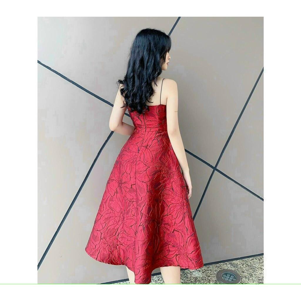 ĐẦM NỮ XÒE 2 DÂY GẤM TAPTA PHONG CÁCH TIỀU THƯ