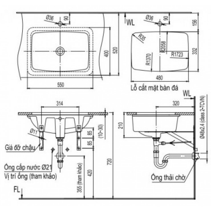 Chậu Rửa Lavabo Inax AL-2298V Âm Bàn AquaCeramic