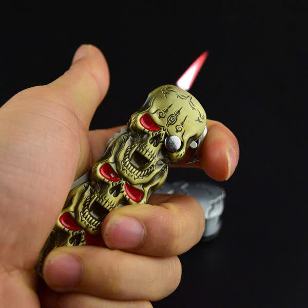 Vỏ hộp quẹt bật lửa khò 1 tia họa hình đầu lâu màu vàng