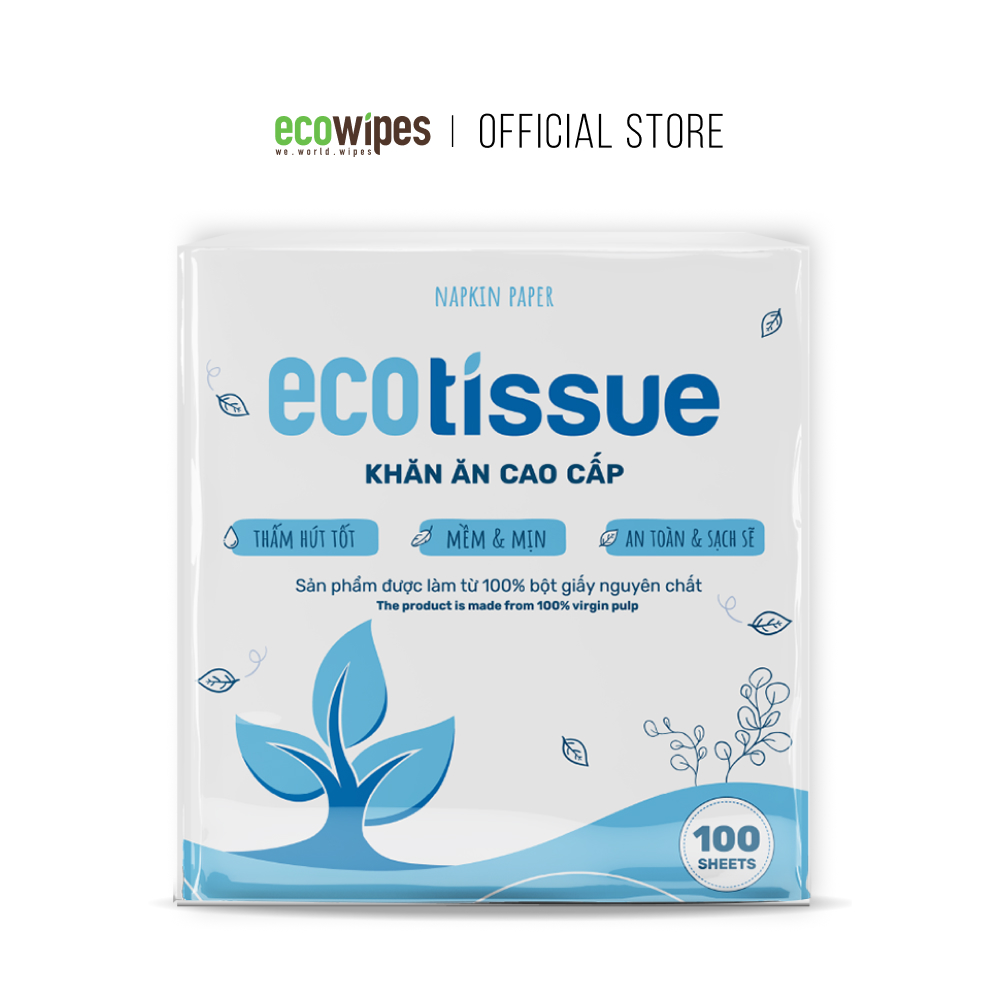 Khăn giấy ăn khăn giấy khô cao cấp Ecotissue Napkins Paper gói 100 tờ thấm hút tốt mềm mịn an toàn sạch sẽ