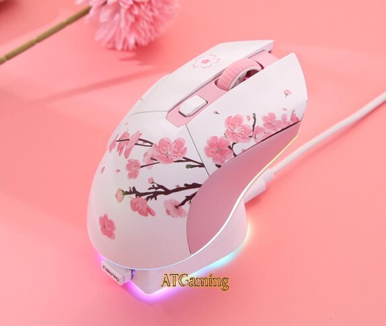 Chuột không dây Gaming DAREU EM901X RGB - SAKURA PINK ( SUPERLIGHT, FAST CHARING DOCK ) - Hàng chính hãng