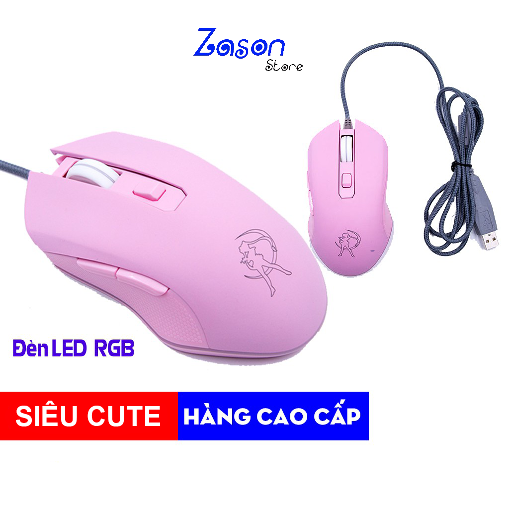 Chuột Quang Gaming HM09 Màu Hồng Điều Chính DPI LED RGB Cực Xinh