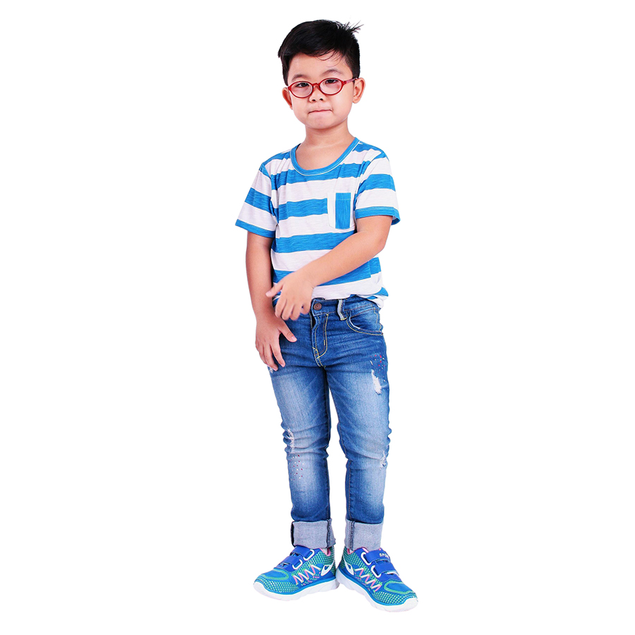 Áo Thun Bé Trai Sọc Xanh Trắng Đắp Túi Ugether UKID58 - Sọc Xanh Trắng