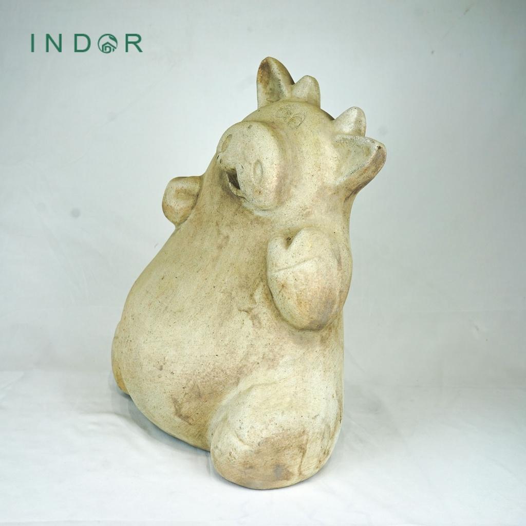 Tượng chú bò dễ thương chất liệu đất nung terracotta Tượng decor Noel Tượng trang trí nội ngoại thất