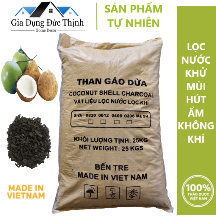 Bao 25kg than hoạt tính GÁO DỪA, than lọc nước, lọc khí.