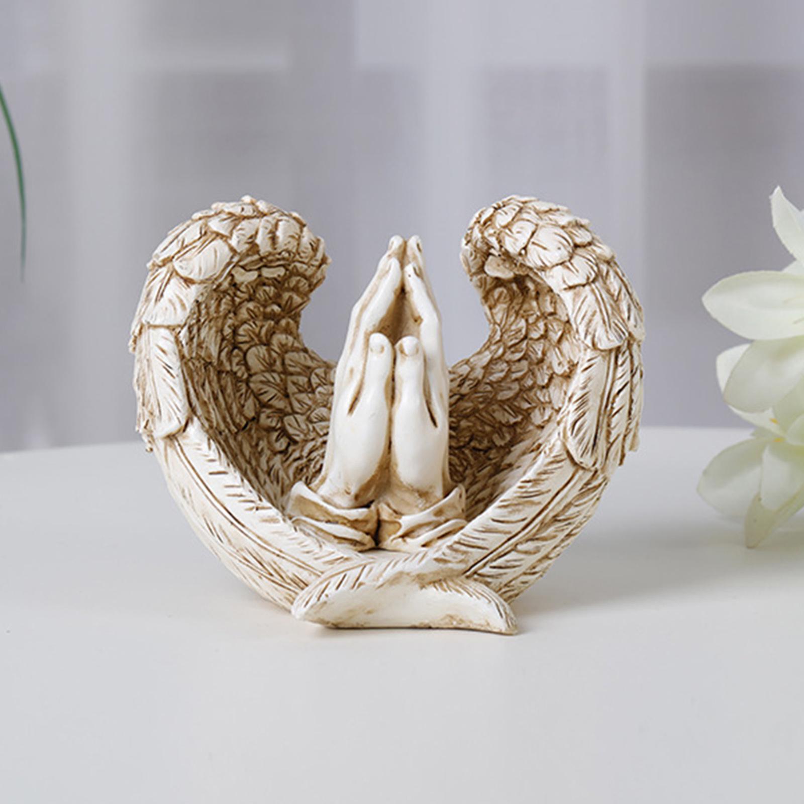 Angel Wings Statue with Pray Hands 3D Art Figurines Indoor Office Decor