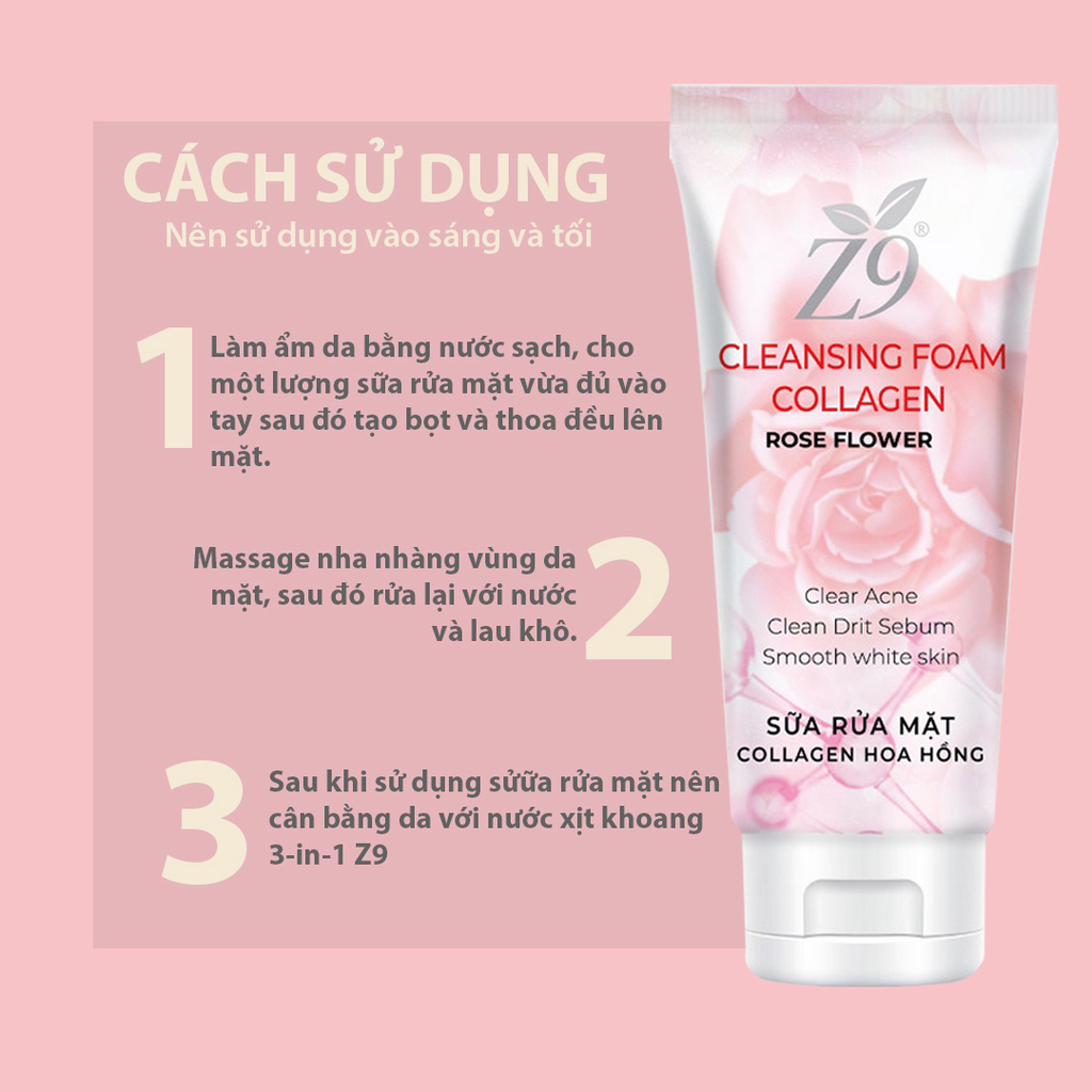 Sữa Rữa Mặt Hoa Hồng Z9 Sạch bụi Bẩn Trắng Da Mịn Màng Giảm Viêm Mụn 150ml