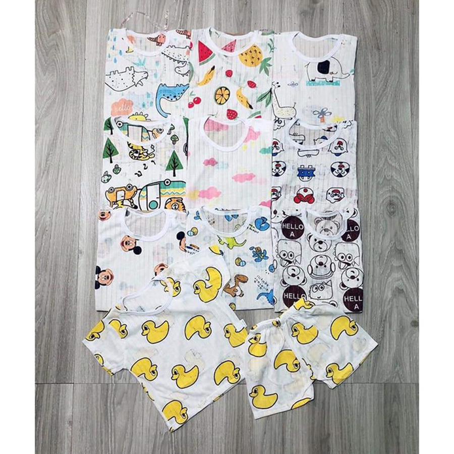 Bộ Cotton Giấy Sợi Tre Thông Hơi cho bé trai và bé gái từ 6-16kg (Giao màu ngẫu nhiên)