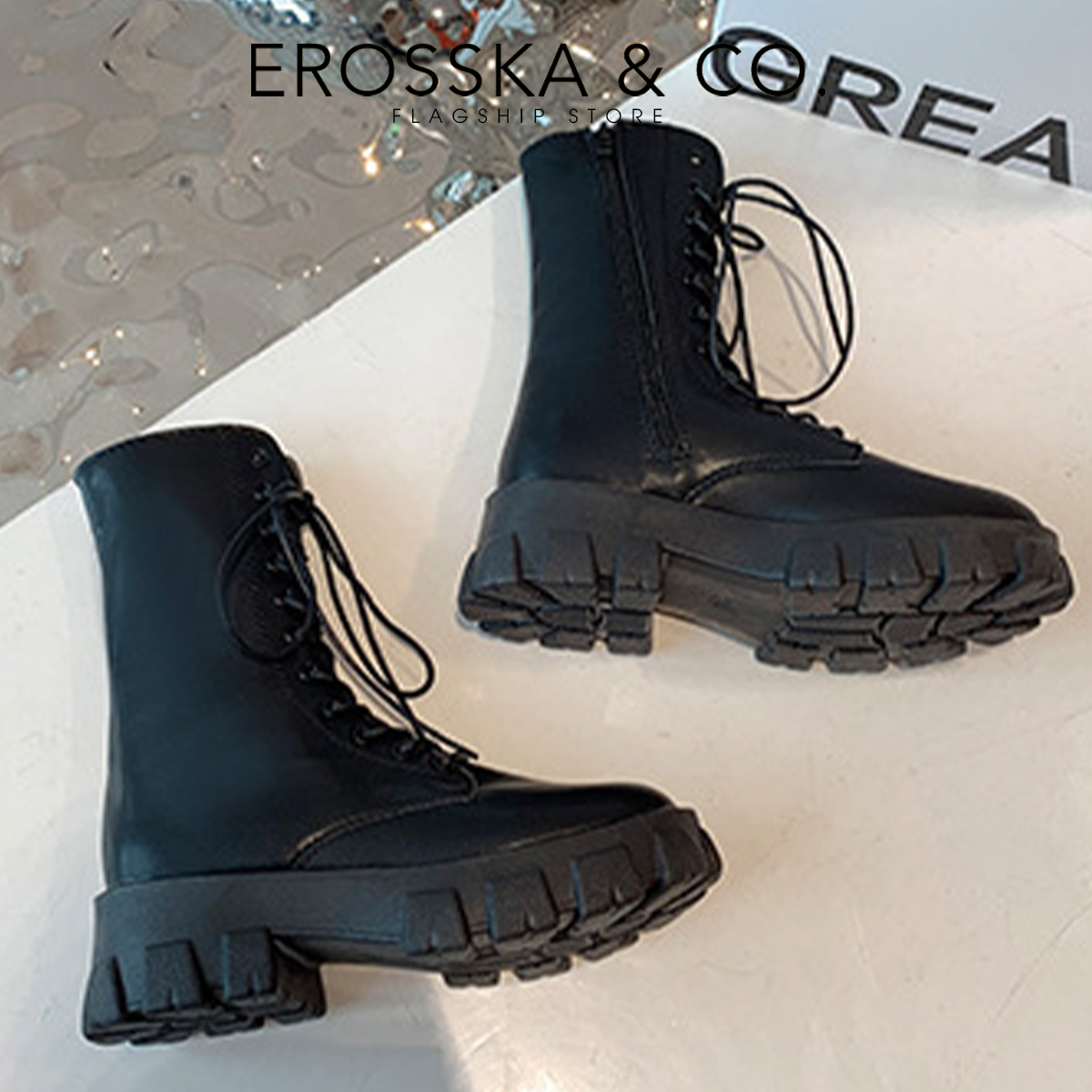 Erosska - Giày boot cổ cao có khoá kéo phong cách cá tính năng động - GB008