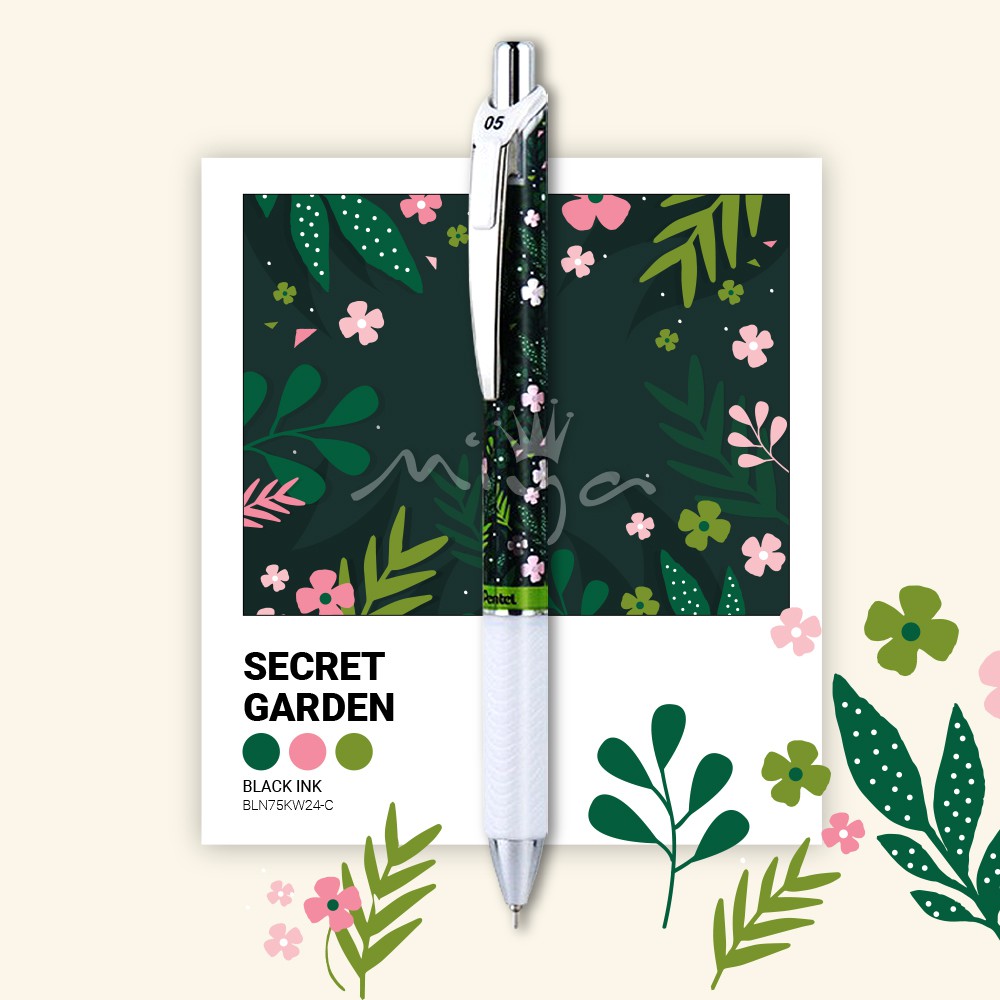 Bút gel Pentel EnerGel Kawaii - SECRET GARDEN - Mực xanh dương (Blue)