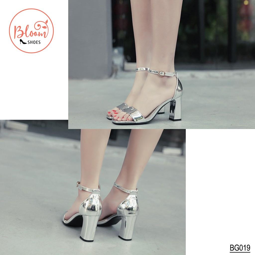 Giày cao gót đẹp 7 cm nữ bóng màu bạc đế vuông